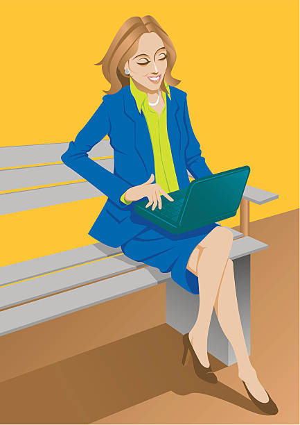 Woman on Laptop vector art illustration