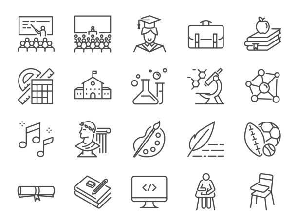 Back to school icon set. Included the icons as education, study, lectures, course, university, book, learn and more Back to school icon set. Included the icons as education, study, lectures, course, university, book, learn and more. classroom icons stock illustrations