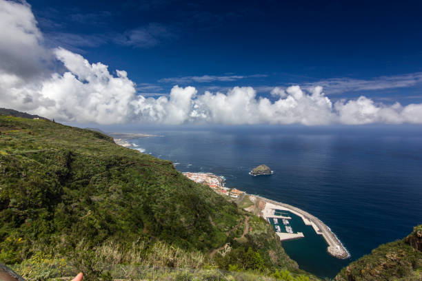 istock view on blue ocean with white clouds from green hill 967070444