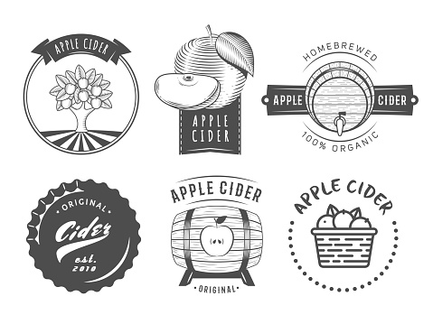 Vector cider labels. Set of vintage badges for apple cider drink.