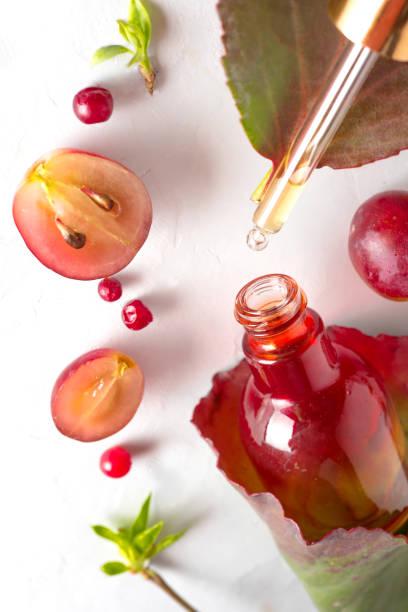 istock Organic bio cosmetics with herbal ingredients Extract, grape seed oils, serum. Copy Space, flat lay, view from above. 967078000