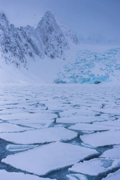 ледяная природа ледниковых гор шпицбергена longyearbyen шпицберген арктический океан зимний полярный день закат небо - arctic snow ski glacier стоковые фото и изображения