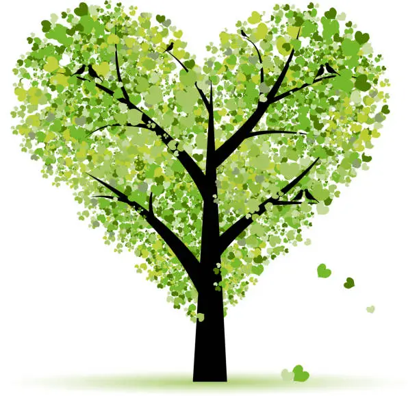 Vector illustration of Valentine tree of heart shape, love