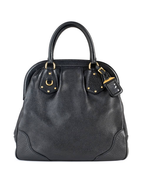istock Woman black leather handbag on white background 967094998