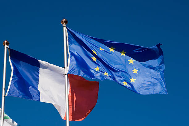 Flags of the European Union and France  french flag photos stock pictures, royalty-free photos & images
