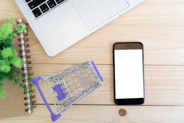 istock Office desk table with blank screen smart phone 967108690
