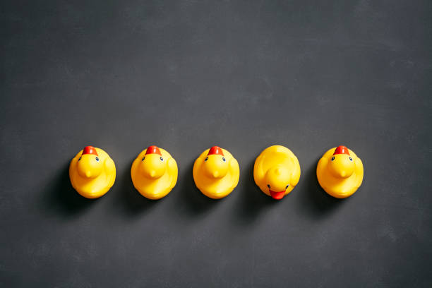 istock Rubber ducks on blackboard - Background Individuality Ideas 967112968