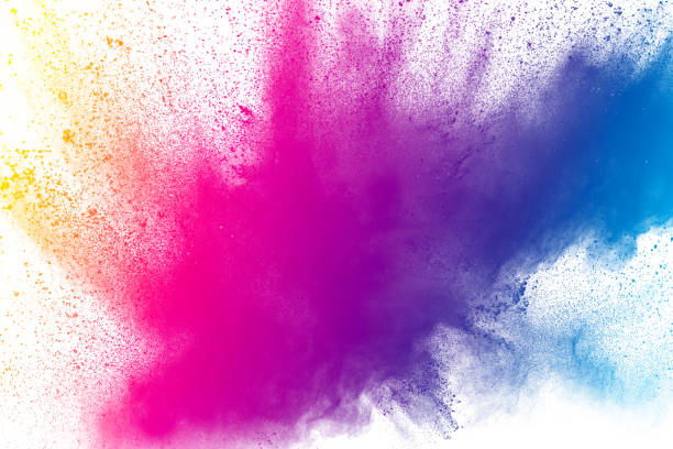 istock Multi color powder explosion isolated on white background. Colored dust splash cloud  on white background. Launched colorful particles on background. Painted Holi in festival. 967120130