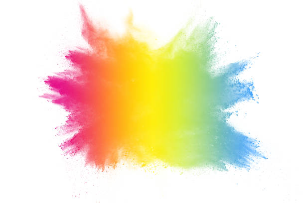 istock Multi color powder explosion isolated on white background. Colored dust splash cloud  on white background. Launched colorful particles on background. Painted Holi in festival. 967120146