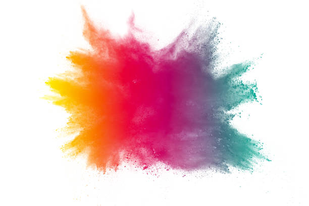 istock Multi color powder explosion isolated on white background. Colored dust splash cloud  on white background. Launched colorful particles on background. Painted Holi in festival. 967120166