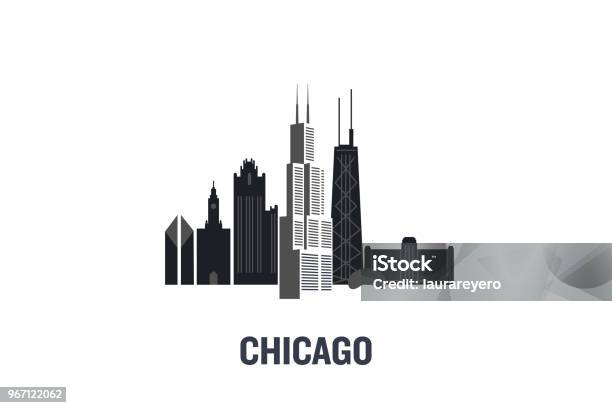 시카고 주 건물의 미니 멀 그림입니다 평면 벡터 디자인입니다 시카고-일리노이에 대한 스톡 벡터 아트 및 기타 이미지 - 시카고-일리노이, 스카이라인, 벡터