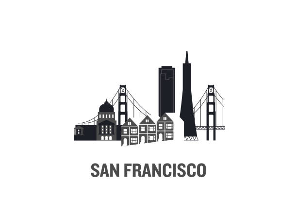 샌 프란 시스 코에서 가장 중요 한 건물의 아이콘으로 만들어 일러스트. 평면 벡터 디자인입니다. - san francisco county skyline vector bridge stock illustrations