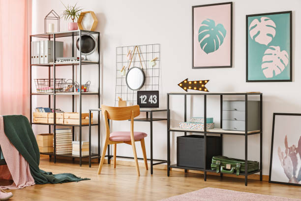 istock Chair, desk and shelves 967129336