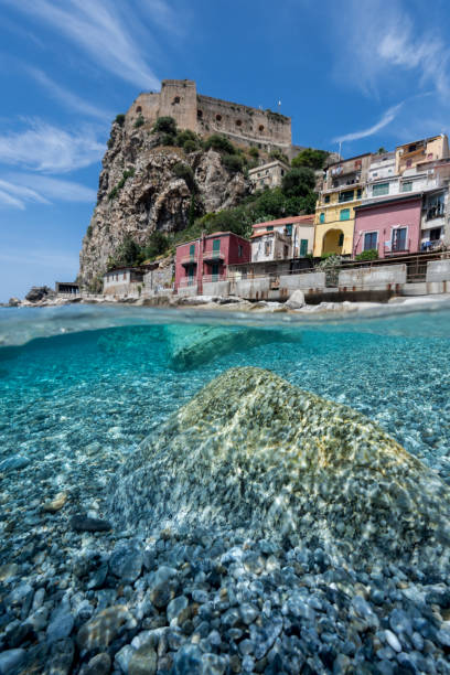 Scilla (south Italy Calabria) The sea and the color in a mediterranean beach under a castle (Scilla south Italy Calabria) castle scilla stock pictures, royalty-free photos & images