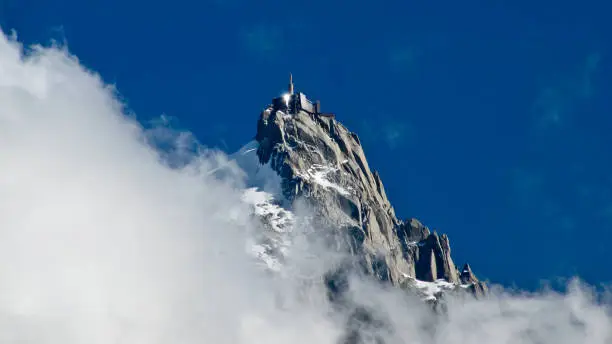 mountain peak, clouds, blue sky, Mont Blanc