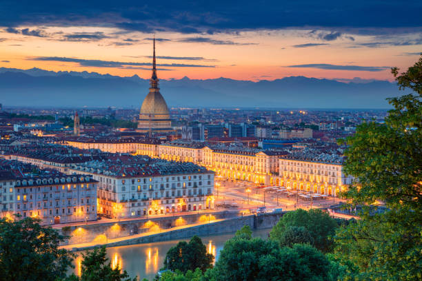 Turin. Aerial cityscape image of Turin, Italy during sunset. turin stock pictures, royalty-free photos & images