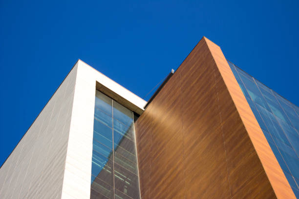 istock Modern white and brown corporative building with a very lined contour. 967223770