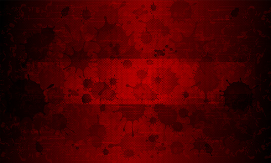 Dark red abstract rippled background with and silhouette of a set of blurred spots, blot.