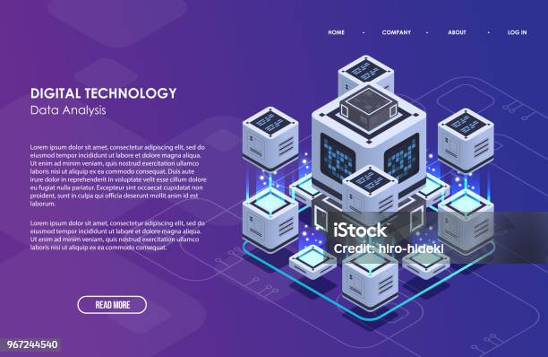 Concept Of Big Data Processing Isometric Data Center Vector Information Processing And Storage Creative Illustration With Abstract Geometric Elements Stock Illustration - Download Image Now