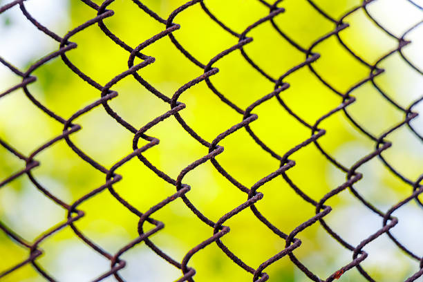 istock Mesh netting in perspective on a green background as a background 967261382