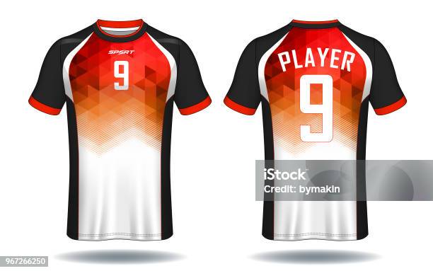 Soccer Jersey Templatered And Black Layout Sport Tshirt Design Stock Illustration - Download Image Now