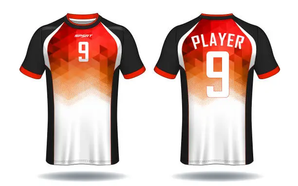 Vector illustration of Soccer jersey template.Red and black layout sport t-shirt design.