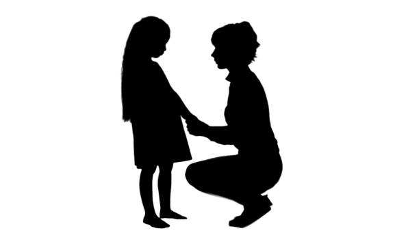 Silhouette Mother and daughter talking track matte Silhouette Mother and daughter talking track matte. Professional shot in 4K resolution. 095. You can use it e.g. in your commercial video, business, presentation, broadcast video. half dressed girls pictures stock pictures, royalty-free photos & images