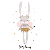 istock Cute cartoon bunny fairy. Rabbit bellerina with wings. Childish print for nursery, kids apparel,poster, postcard. Vector Illustration 967275492