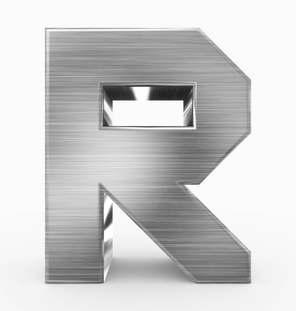 lettre r 3d cubes metal isolé sur blanc - letter a letter r metallic brushed metal photos et images de collection