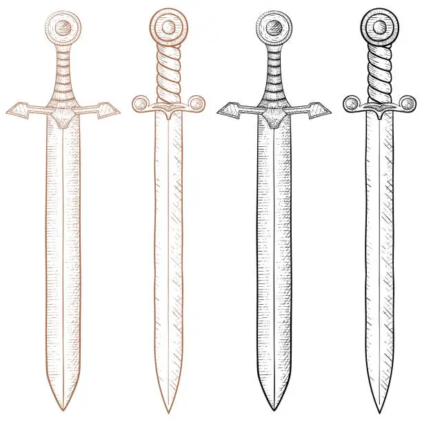 Vector illustration of Sword. Hand drawn sketch