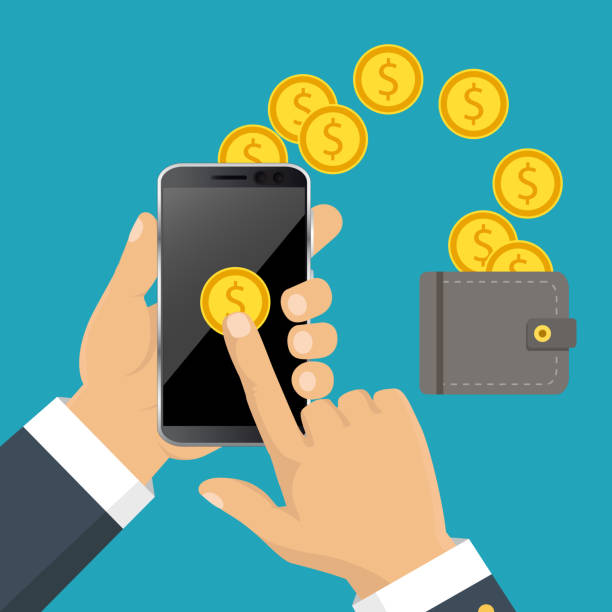 istock Vector flat illustration. Flat cartoon style. Send money via smartphone. Concept for mobile banking and online payment. 967284622