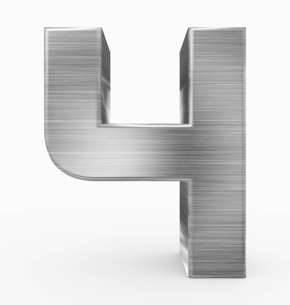 number 4 3d cubic rounded metal isolated on white number 4 3d cubic rounded metal isolated on white - 3d rendering 3d silver steel number 4 stock pictures, royalty-free photos & images