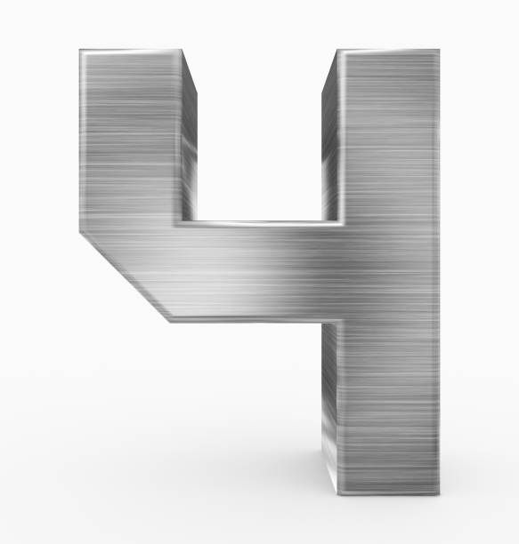 number 4 3d cubic metal isolated on white number 4 3d cubic metal isolated on white - 3d rendering 3d silver steel number 4 stock pictures, royalty-free photos & images