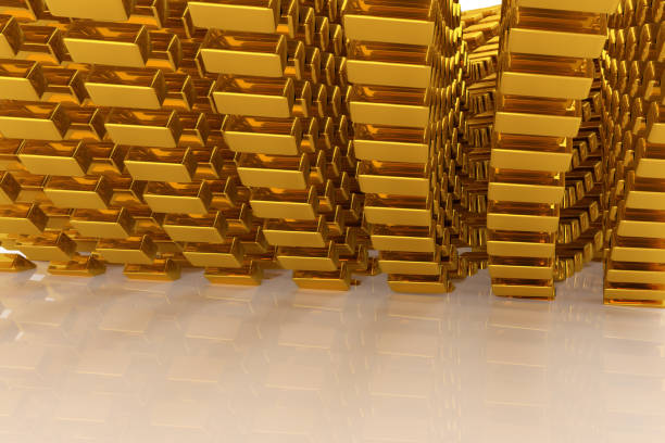 istock Gold bars or bricks, floating around, modern style background or texture. Creative, profit, money & pattern. 967287760