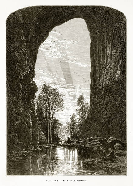 istock Under the Natural Bridge, Virginia, United States, American Victorian Engraving, 1872 967291322
