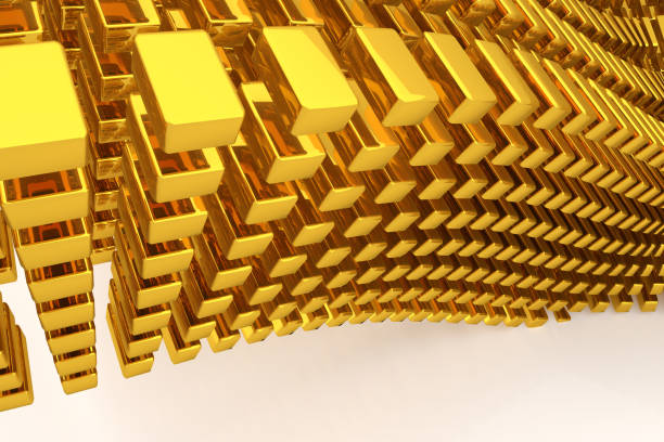 istock Gold bars or bricks, floating around, modern style background or texture. Cover, flying, rendering & surface. 967291736