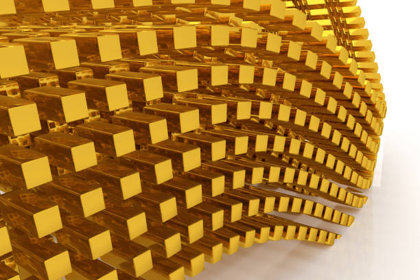 istock Gold bars or bricks, floating around, modern style background or texture. Graphic, bunch, repeat & 3d. 967299608