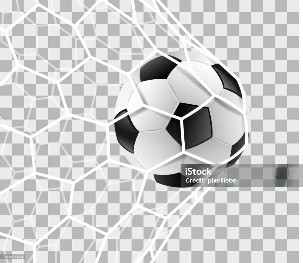 ゴールネット分離されたバック グラウンドでサッカー ボール - サッカーのロイヤリティフリーベクトルアート