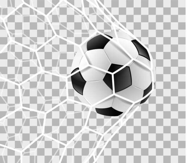 футбольный мяч в сетке ворот изолированный фон - футбол stock illustrations