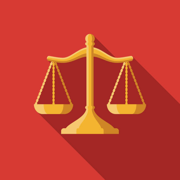 ilustraciones, imágenes clip art, dibujos animados e iconos de stock de escalas de justicia plana diseño crimen & castigo icono - weight scale justice balance scales of justice