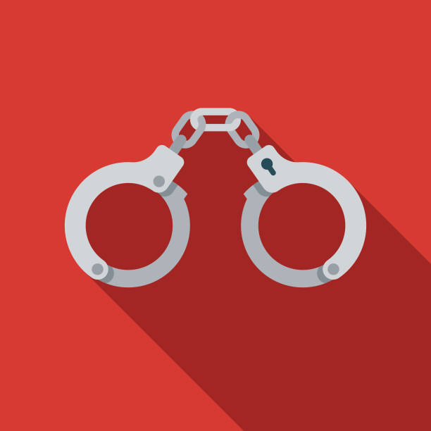 kajdanki flat design crime & punishment ikona - handcuffs stock illustrations