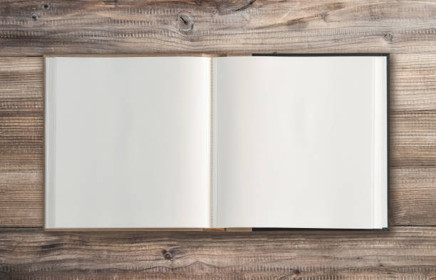 fondo de madera de libro abierto mínimo lay flat - página fotografías e imágenes de stock