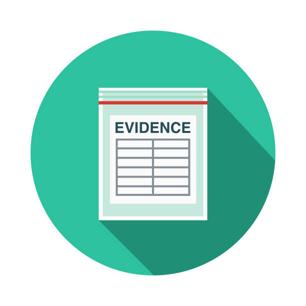 Evidence Flat Design Crime & Punishment Icon A flat design styled crime and punishment icon with a long side shadow. Color swatches are global so it’s easy to edit and change the colors. evidence-bag-forensic-science-bag-label stock illustrations