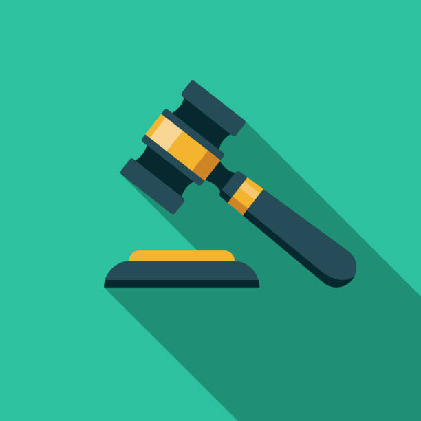 Gavel Flat Design Crime & Punishment Icon A flat design styled crime and punishment icon with a long side shadow. Color swatches are global so it’s easy to edit and change the colors. legal system illustrations stock illustrations