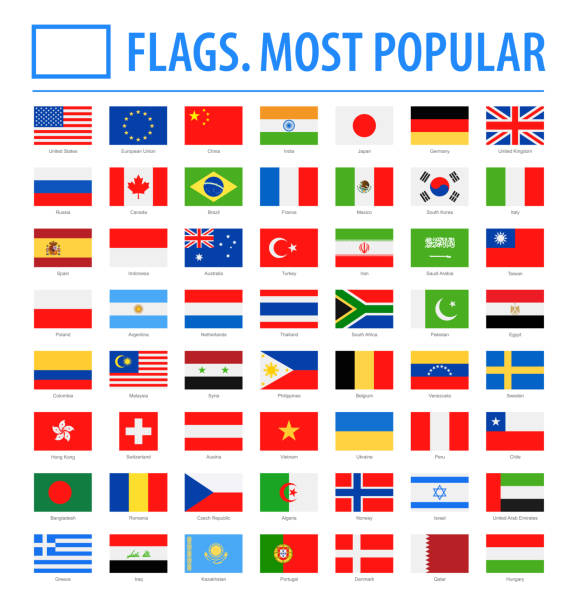 世界のフラグ - ベクトル四角形フラット アイコン - 最も人気のあります。 - 日本　スペイン点のイラスト素材／クリップアート素材／マンガ素材／アイコン素材