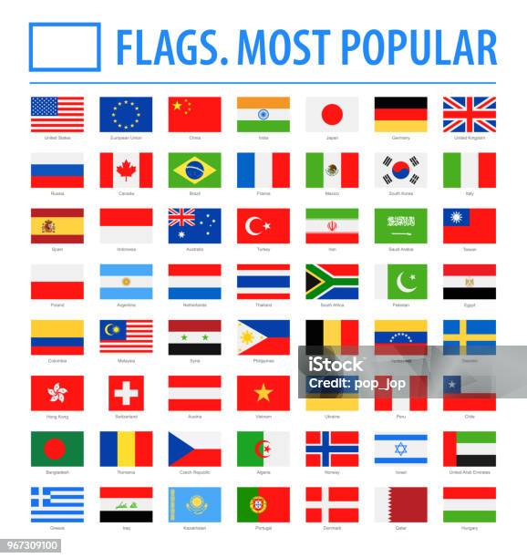 Мировые Флаги Векторный Прямоугольник Плоские Иконки Самые Популярные — стоковая векторная графика и другие изображения на тему Флаг