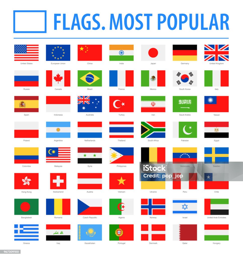 World Flags - Vector Rectangle Flat Icons - Most Popular Flag stock vector