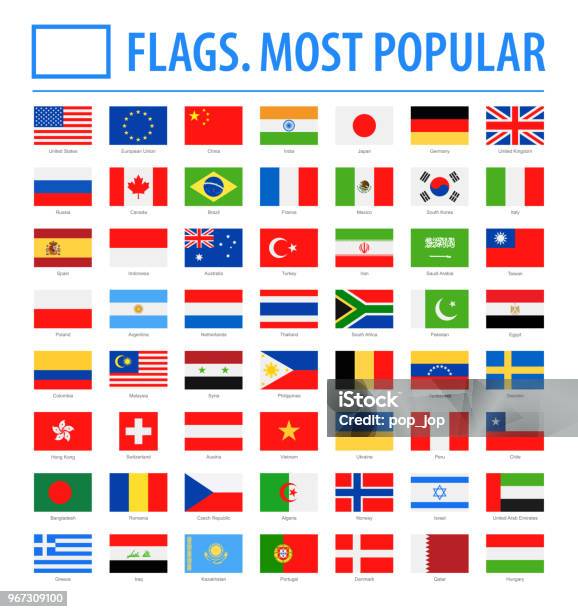 World Flags Vector Rectangle Flat Icons Most Popular Stock Illustration - Download Image Now