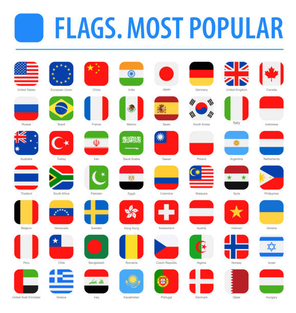 ilustraciones, imágenes clip art, dibujos animados e iconos de stock de banderas del mundo - vector cuadrado redondeado plano iconos - más popular - indian flag flag india indian culture