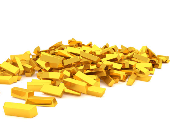 istock Bunch or pile of gold bars or brick, modern style background or texture. Shape, digital, canvas & profit. 967312710